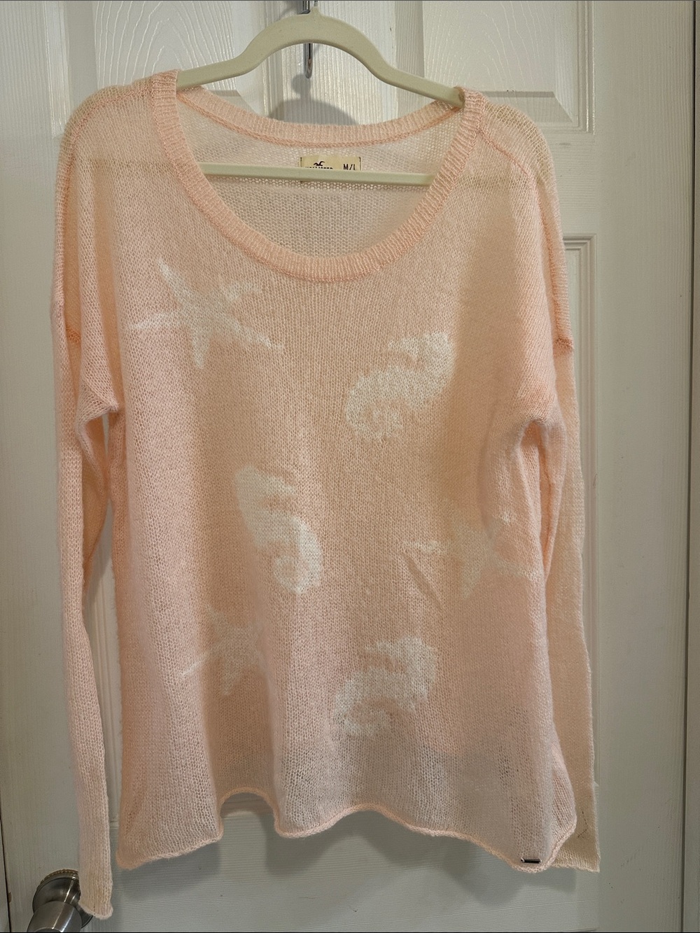 Light Pink Women's Lightweight Knit Sweater Seahorse and Starfish Accents